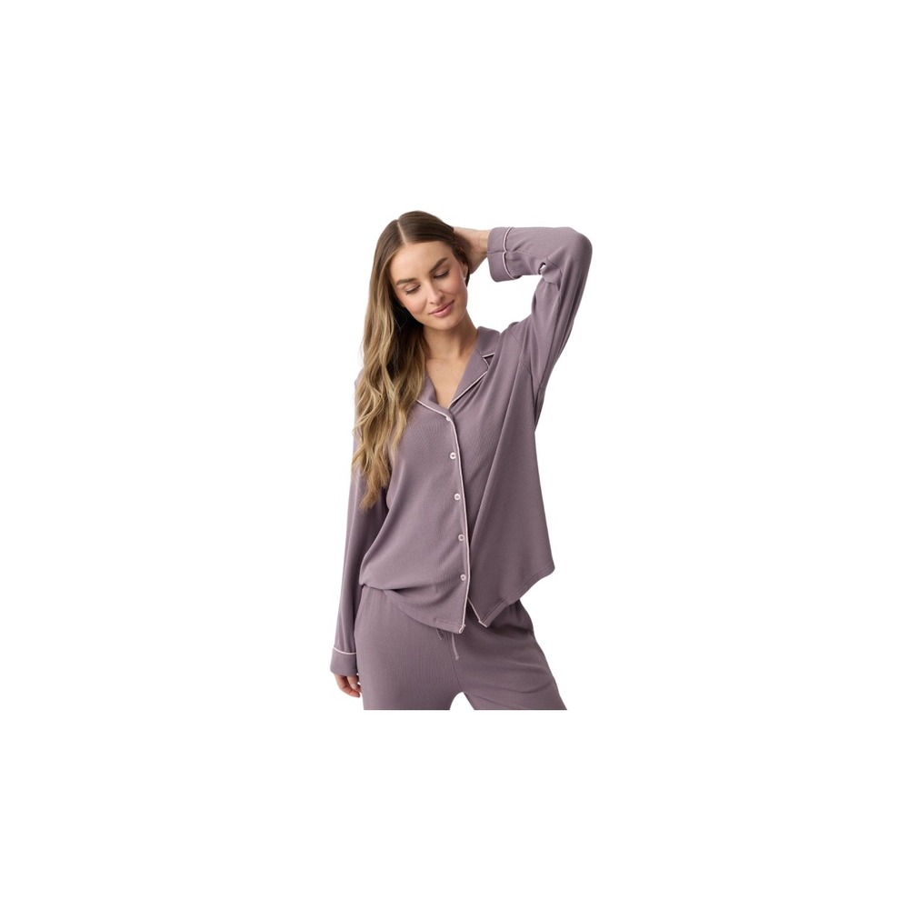 Cozy Earth Bamboo Rib-Knit Pajama Set 2XL Mauve Long Sleeve Classic Sleepwear
